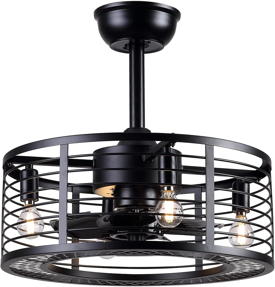 Black Caged Ceiling Fan with Lights H206