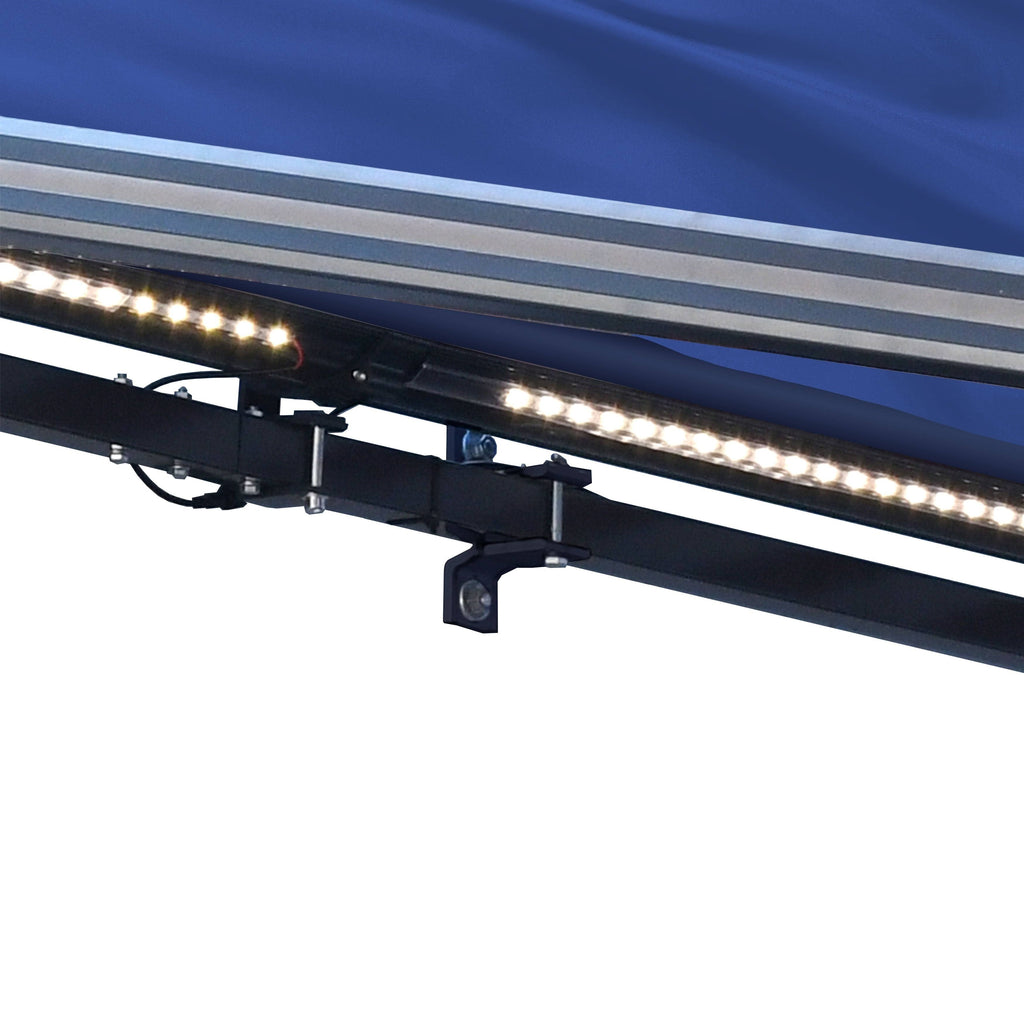 Motorized LED 13 x 10 ft. Half Cassette Retractable Awning Blue S8764