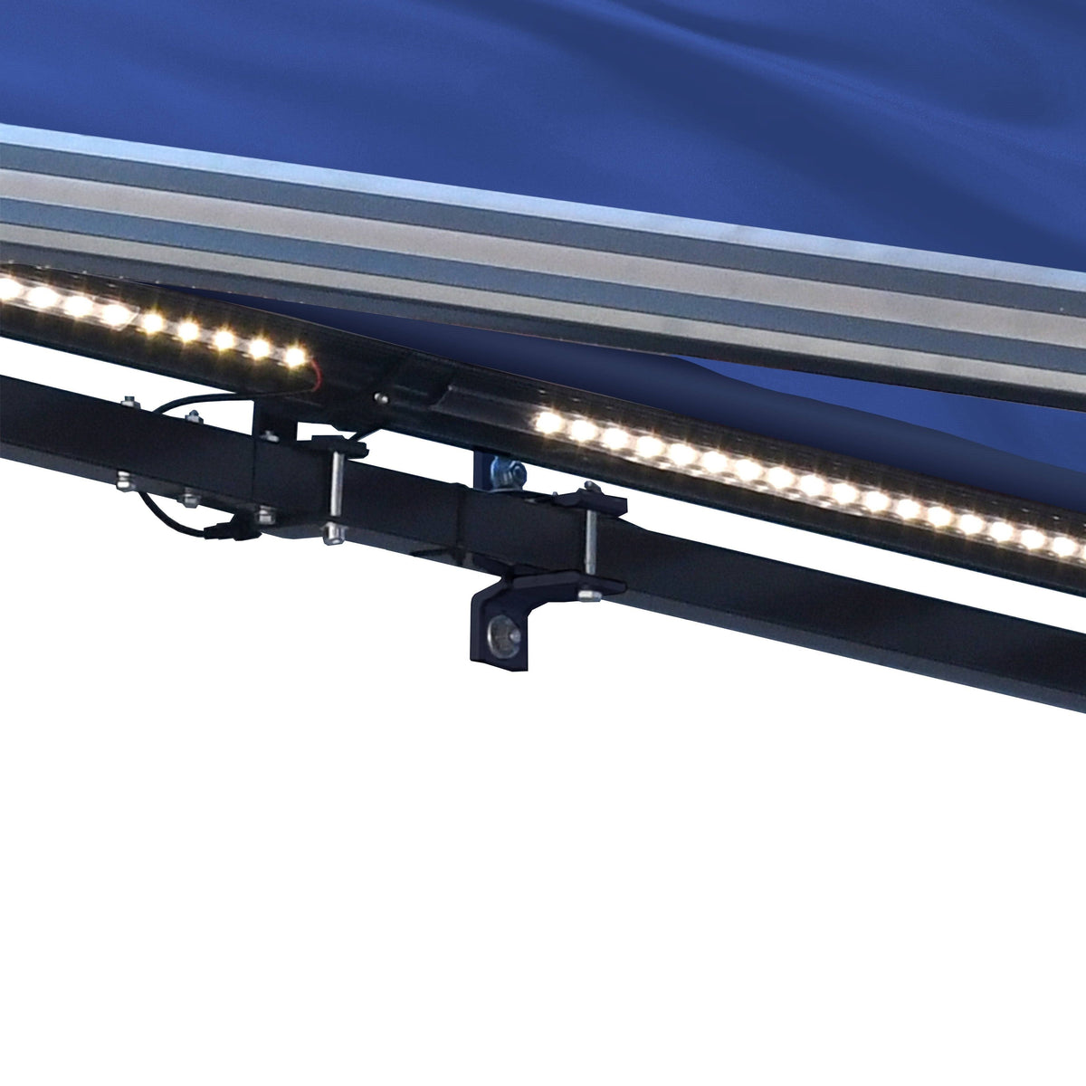 Motorized LED 13 x 10 ft. Half Cassette Retractable Awning Blue S8764