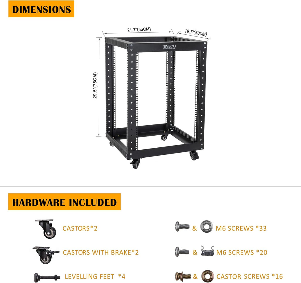 18U Open Frame Server Rack with Brake Casters H704772