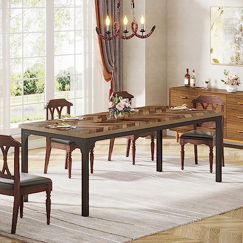 Brown 70.9 Inch Rectangular Wood Dining Table with Metal Legs R659