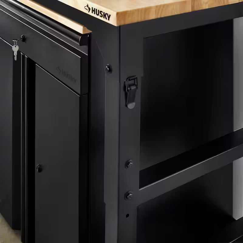 Adjustable Height Solid Wood Top Workbench in Black W4608