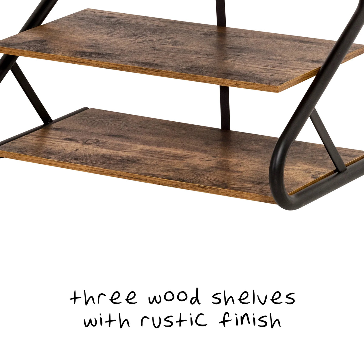 3-Shelf Wooden Shoe Rack with Matte Black Metal X7564