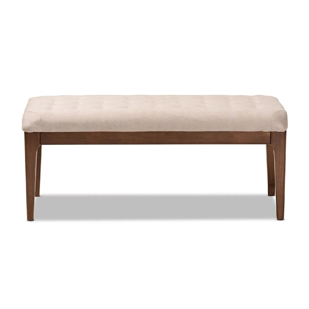Beige Fabric Upholstered Walnut Brown Wood Dining Bench Y123924