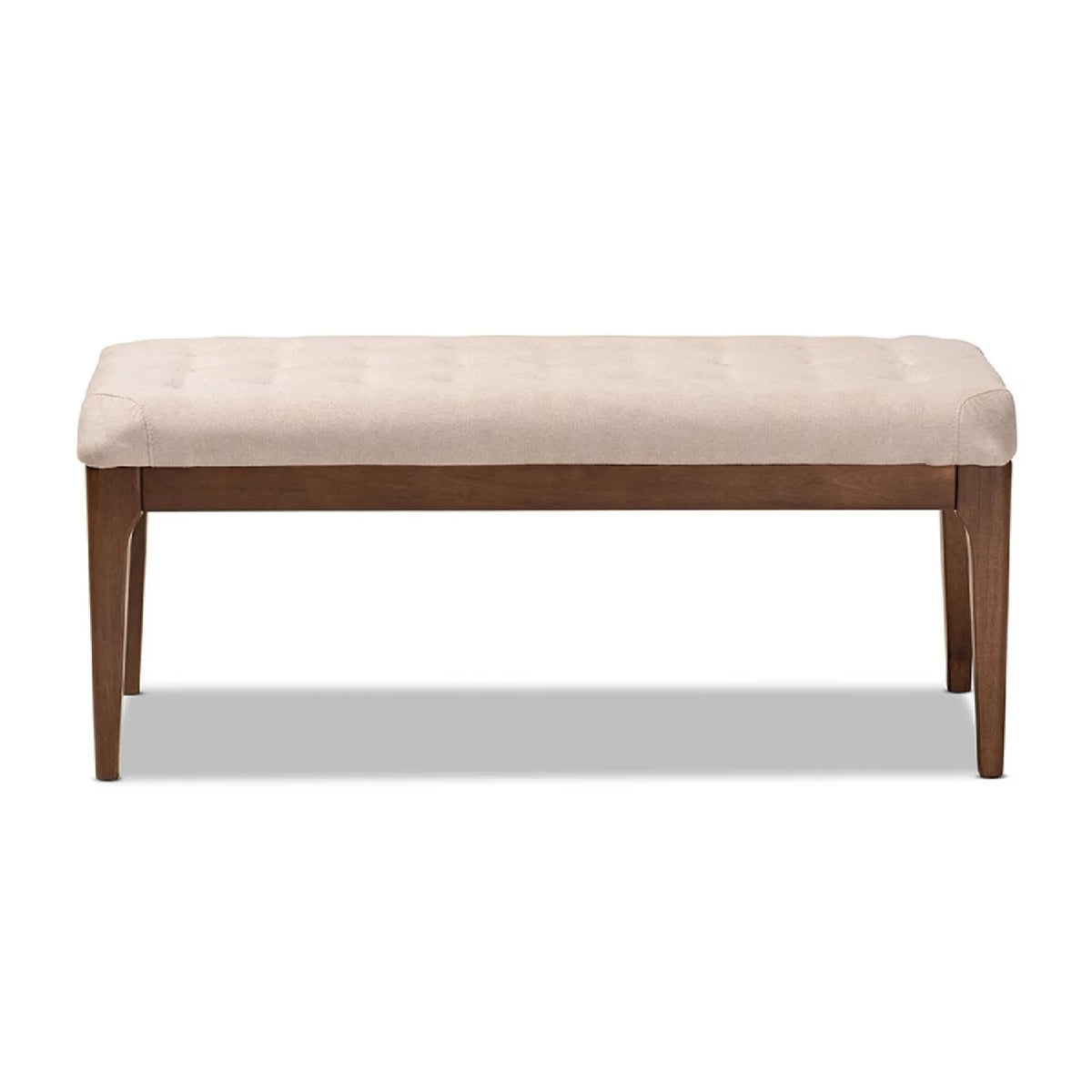 Beige Fabric Upholstered Walnut Brown Wood Dining Bench Y123924