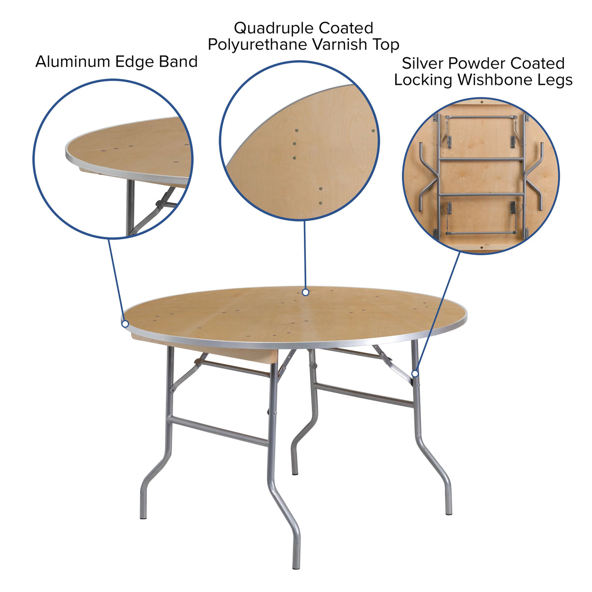 4-Foot Round Heavy Duty Birchwood Folding Banquet Table M286