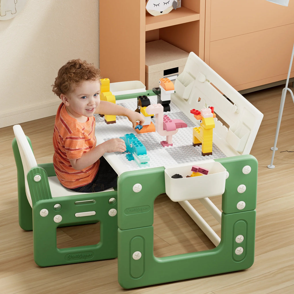 Green 3 in 1 Kids Table and Chair Set with Storage M8659