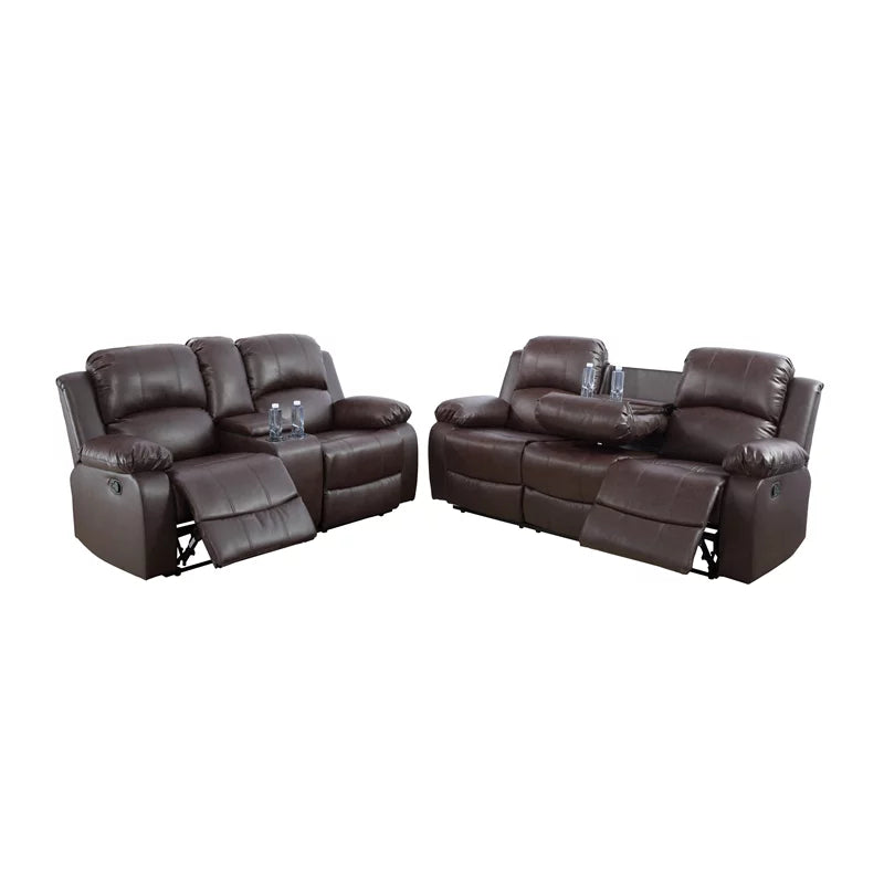 Espresso Faux Leather Recliner Sofa Set Z4087