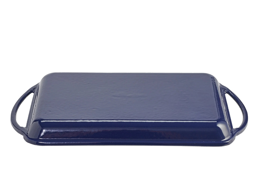 Cobalt Glazed Enameled Cast Iron Double Burner Grill O824