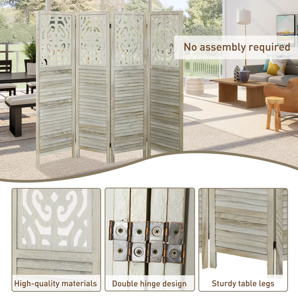 4 Panels Wood Carved Room Divider M837677