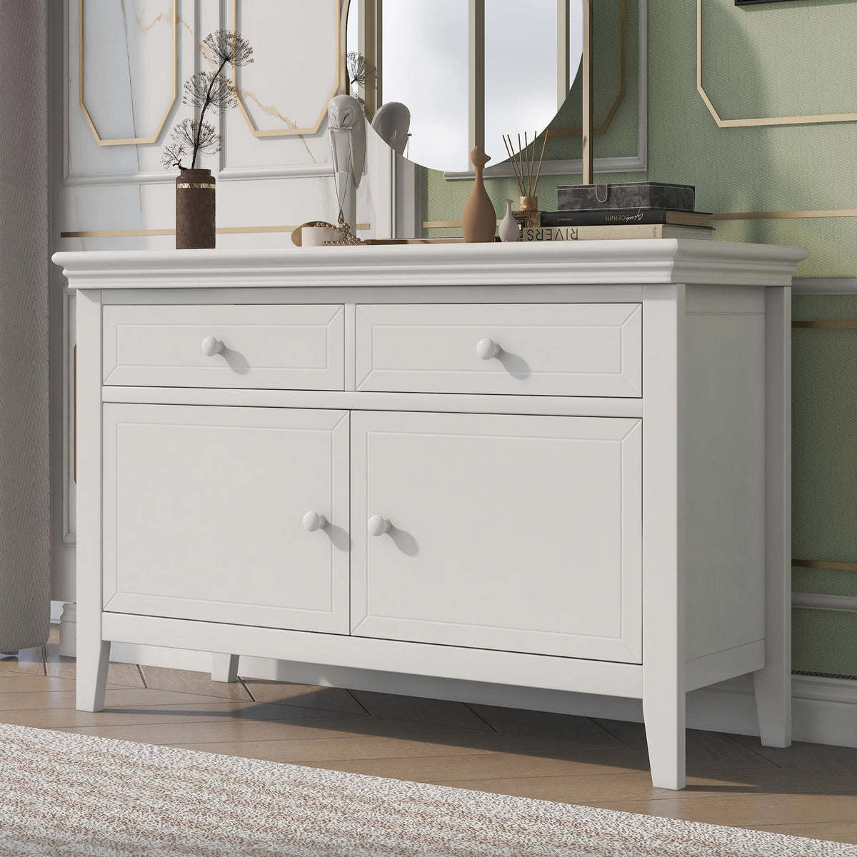 White 2 Drawer 2 Cabinet Solid Wood Dresser I765055