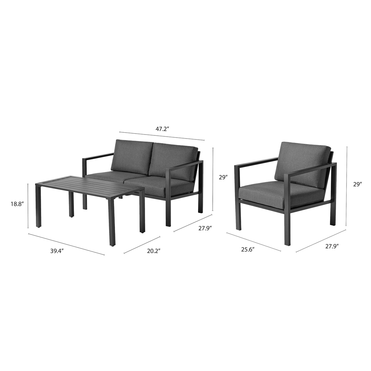 4-Piece Outdoor Patio Conversation Set, Seats 4, Gray B38535