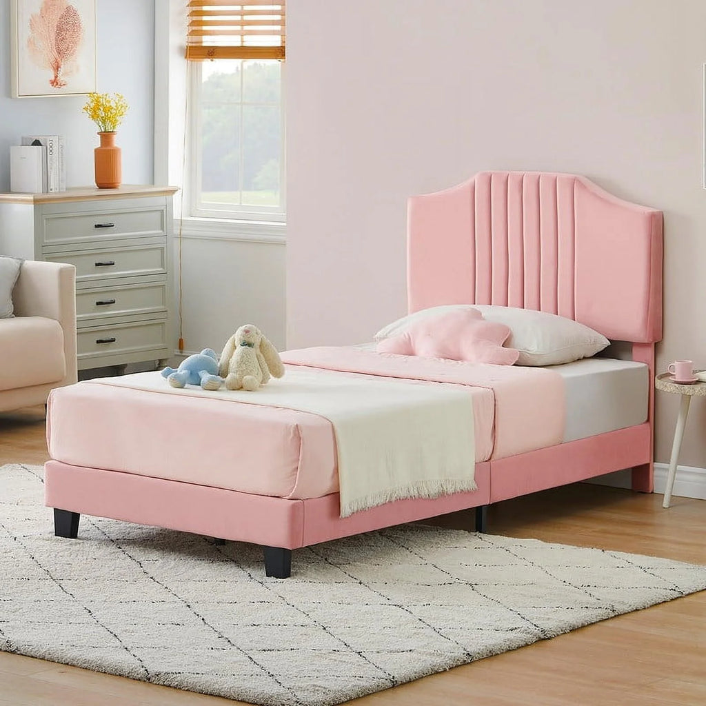 Twin Size Velvet Upholstered Platform Bed Frame with Headboard N1527
