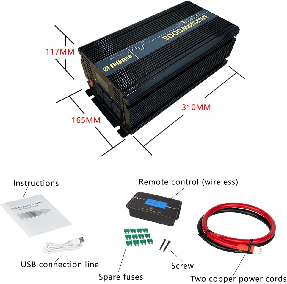 3000W Power Inverter 12V DC to 120V AC with LCD Display USB Port B1920