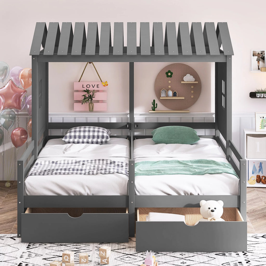 Twin Size House Platform Bed with Two Drawers U663721