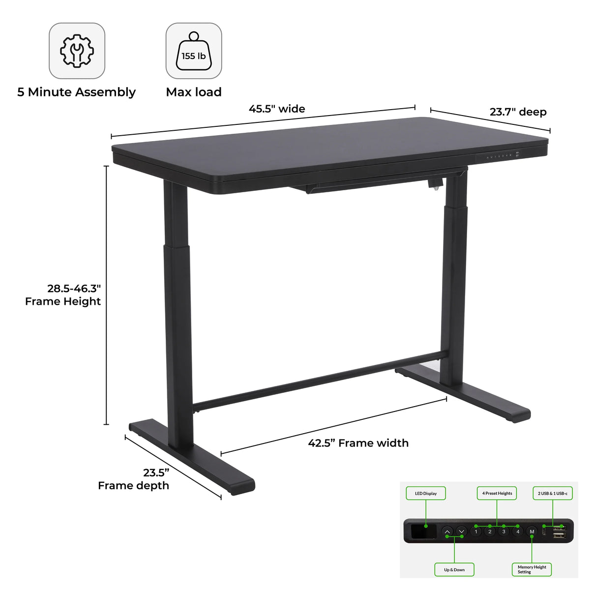 Black Glass Adjustable Height Electric Standing Desk C768672