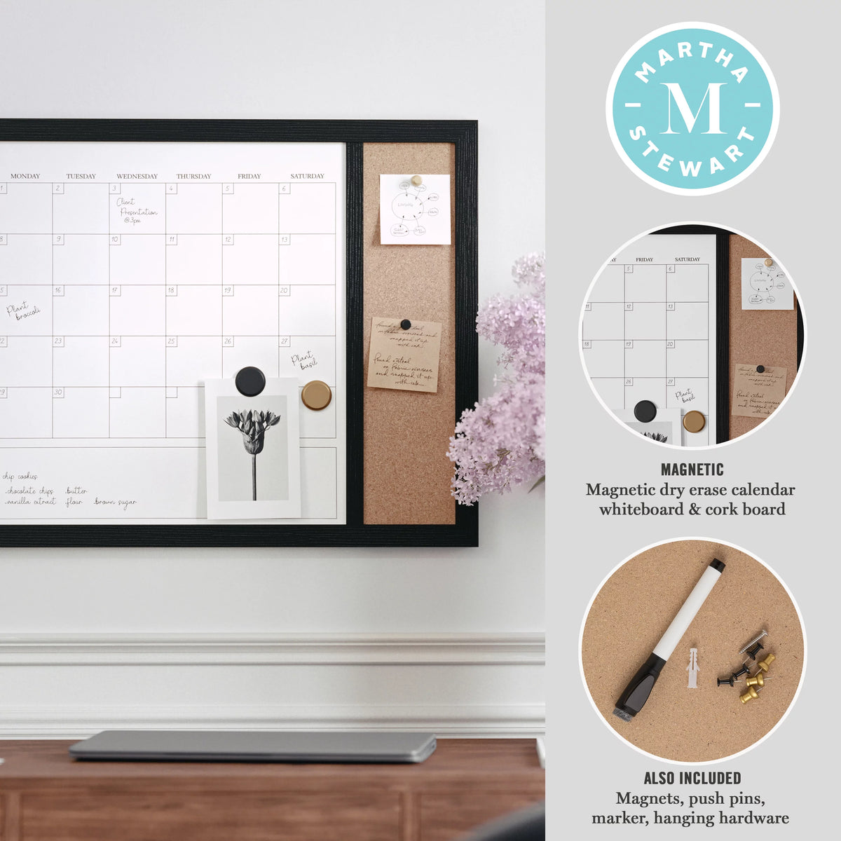 Magnetic Dry Erase Monthly Calendar and Cork Board Combo U744