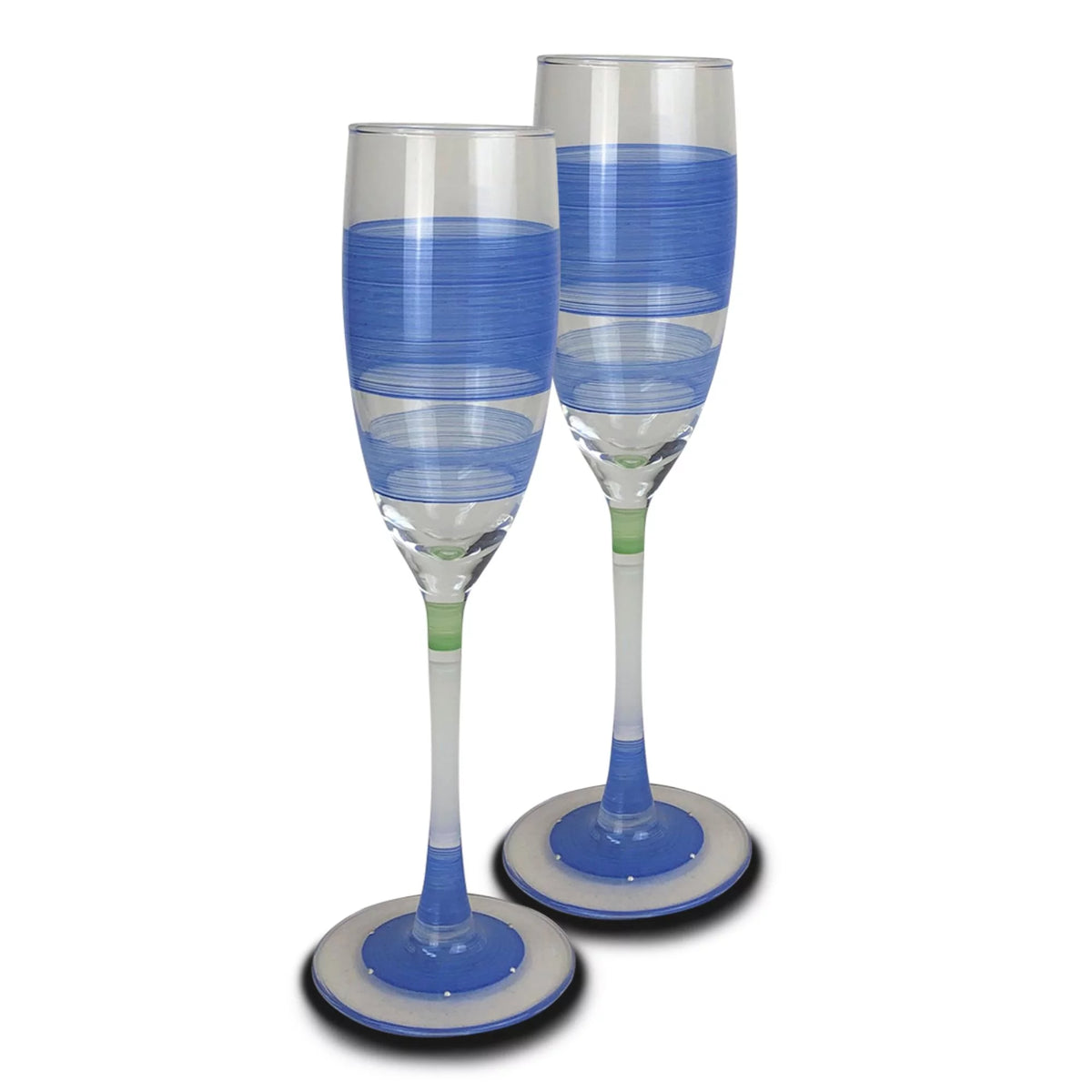 Blue and Clear Striped Wine Glasses Set of 2 O328