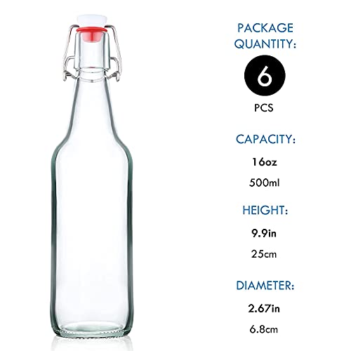 Clear Glass Beer Bottles with Swing Cap 16 oz Case of 6 D375