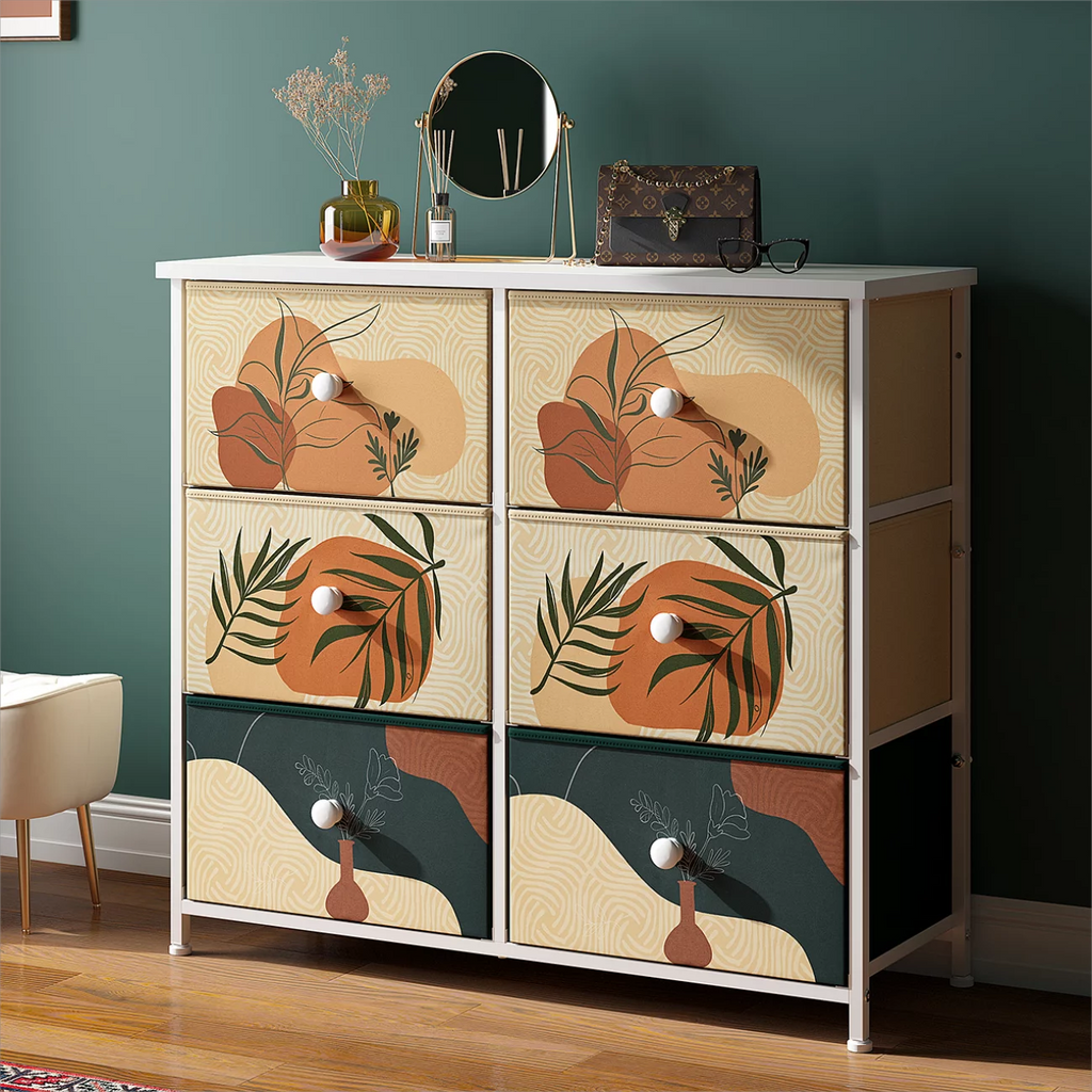 9 Drawer Dresser with Fabric Drawers & Wooden Top J605