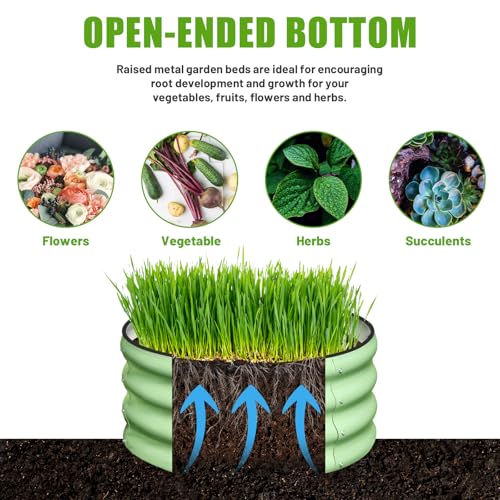 3 Pcs 2x2x1ft Round Galvanized Metal Raised Garden Bed J192974