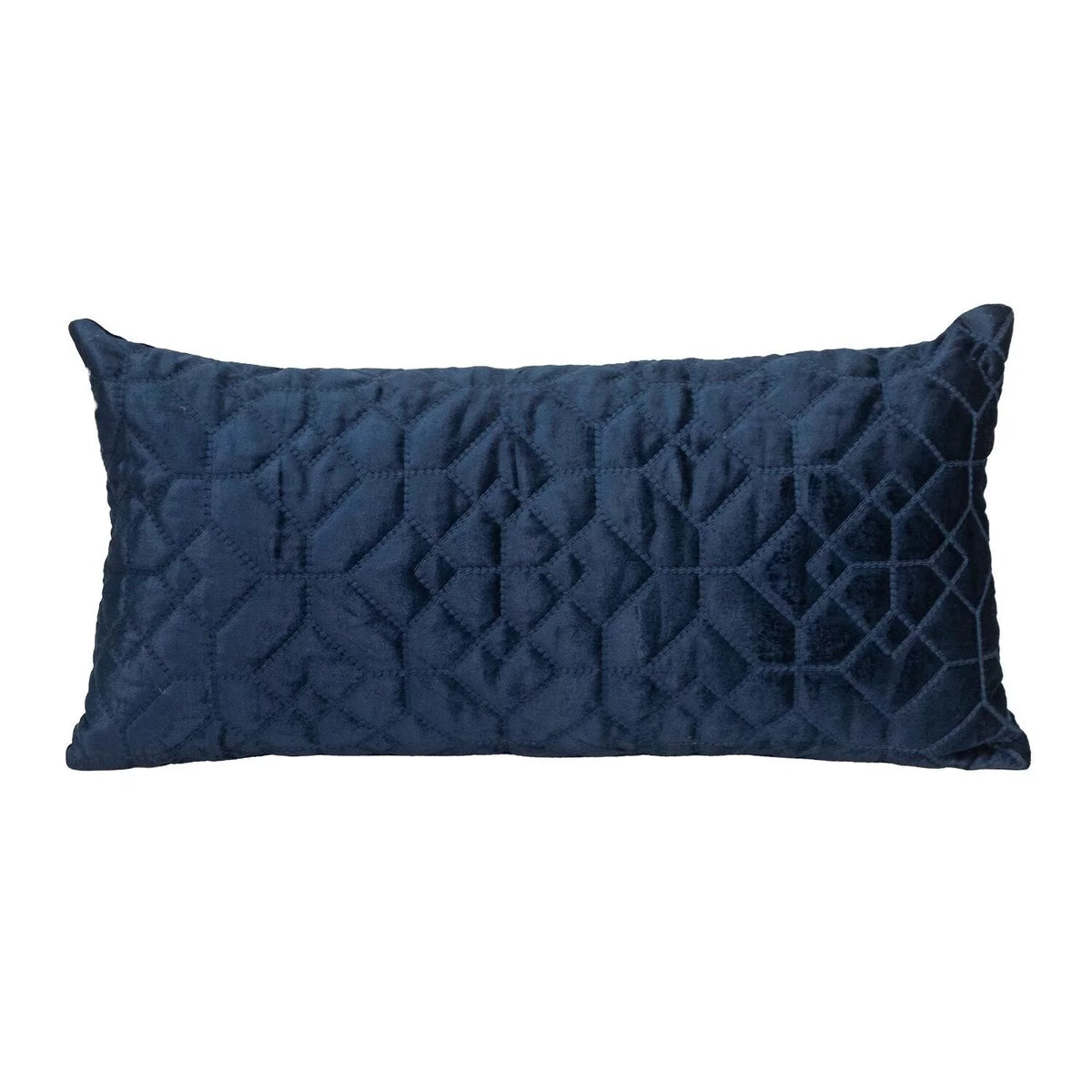 Navy Quilted Velvet Lumbar Decorative Pillow W383246