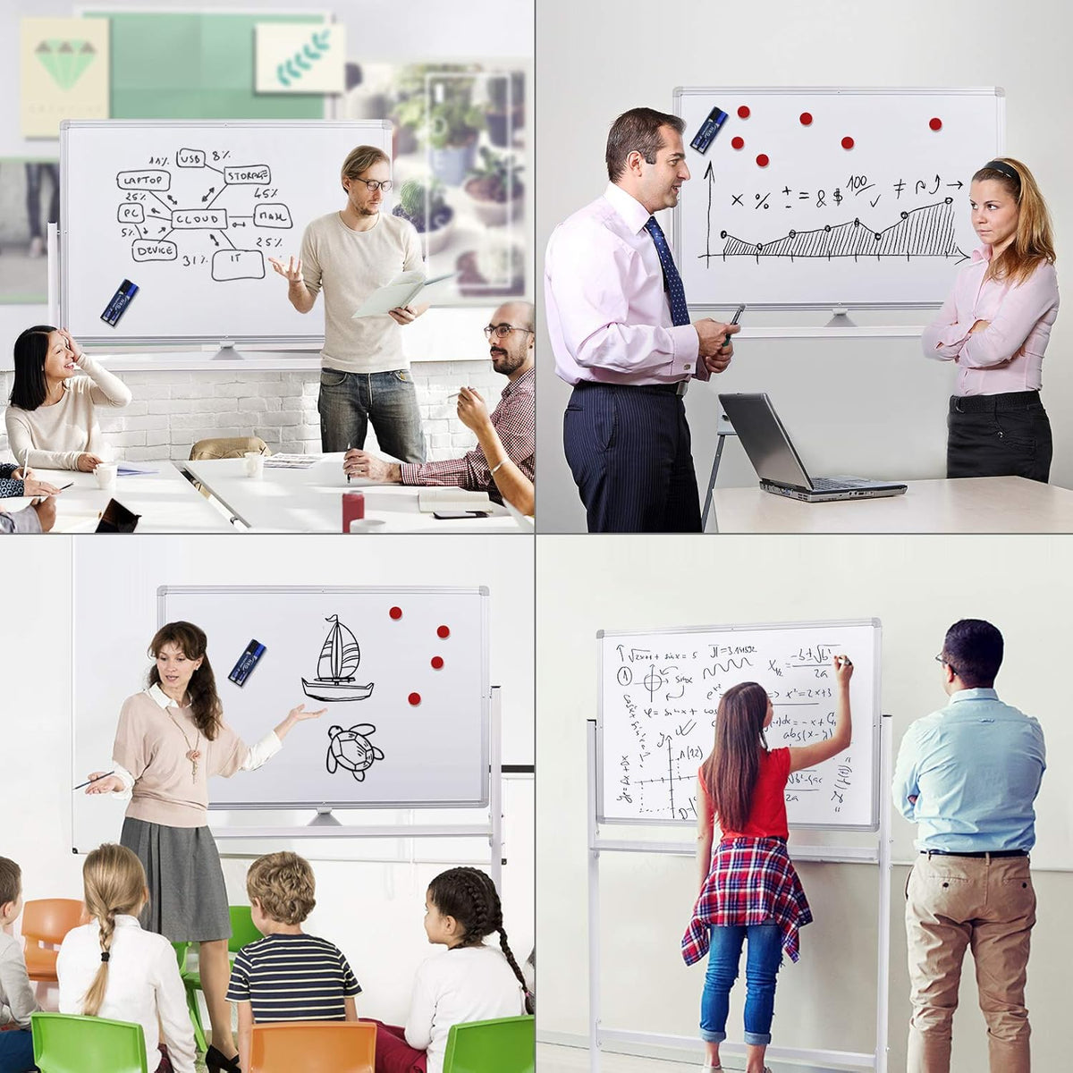 36x24 Double Sided Magnetic Dry Erase Whiteboard on Wheels A698