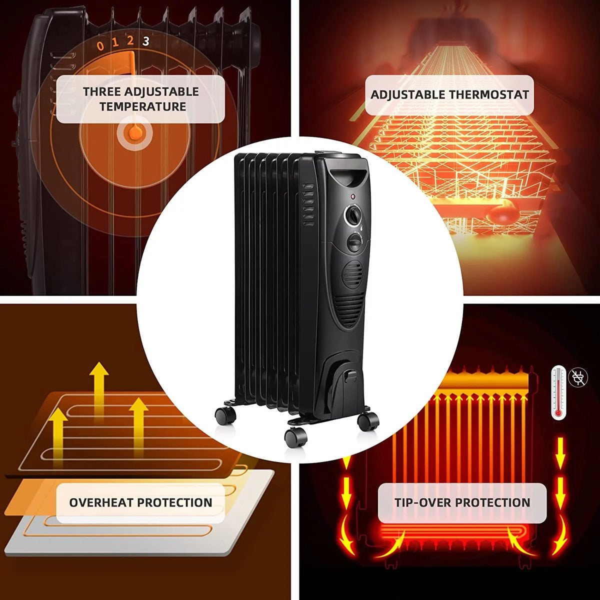 1500W Oil Filled Radiator Heater with 3 Heat Settings E493492