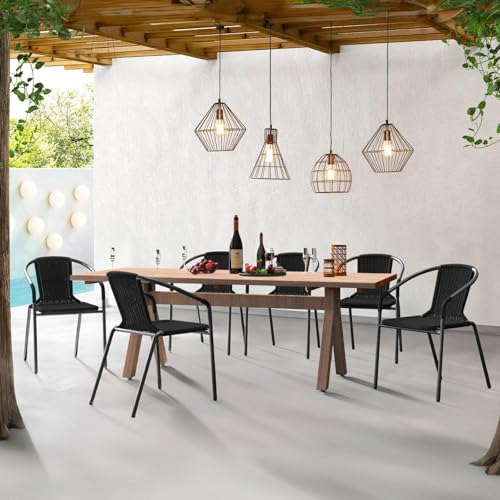 Black Set of 6 Rattan Stackable Outdoor Dining Chairs Z217