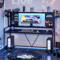 Black 55" Gaming Desk with LED Lights and Shelves E237