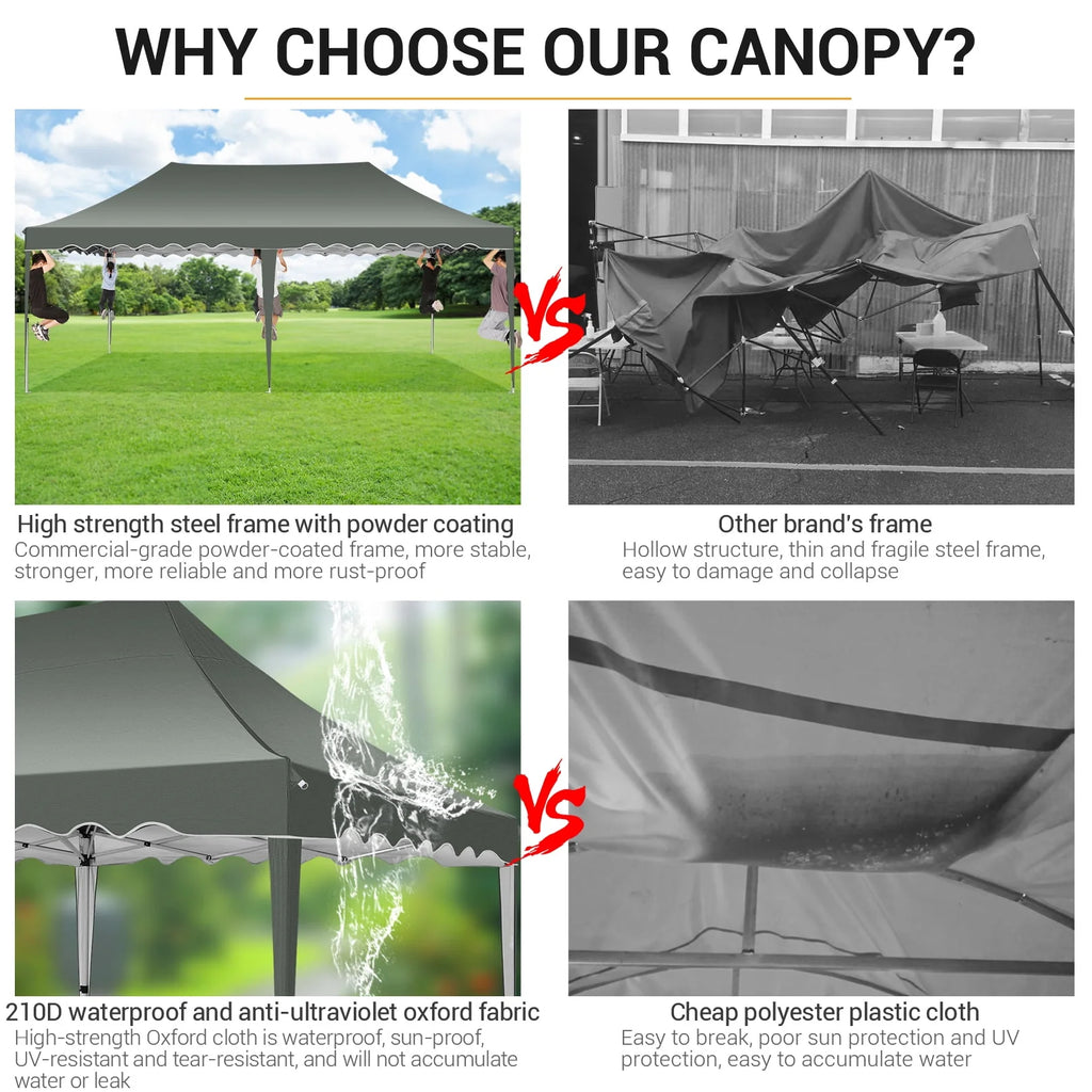 10'x 20' Pop up Canopy Tent with 6 Removable Side Walls Black K718