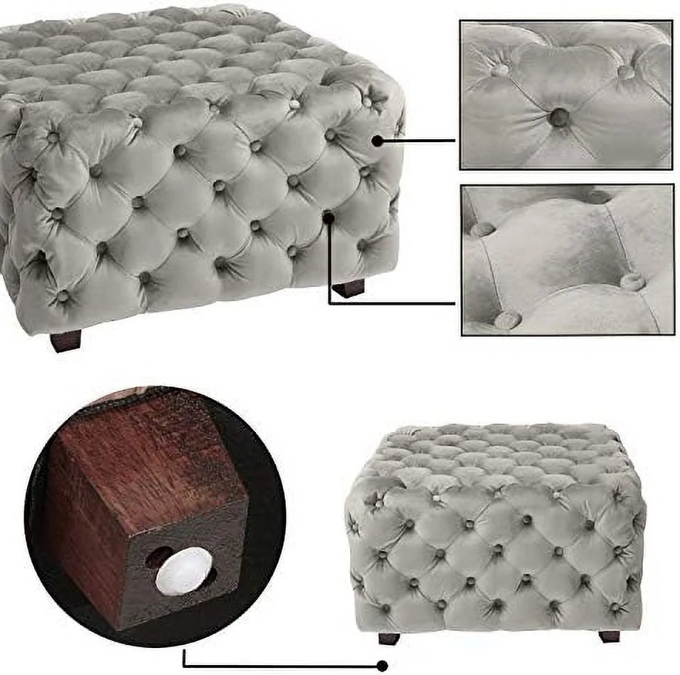 Gray Velvet Square Ottoman T814