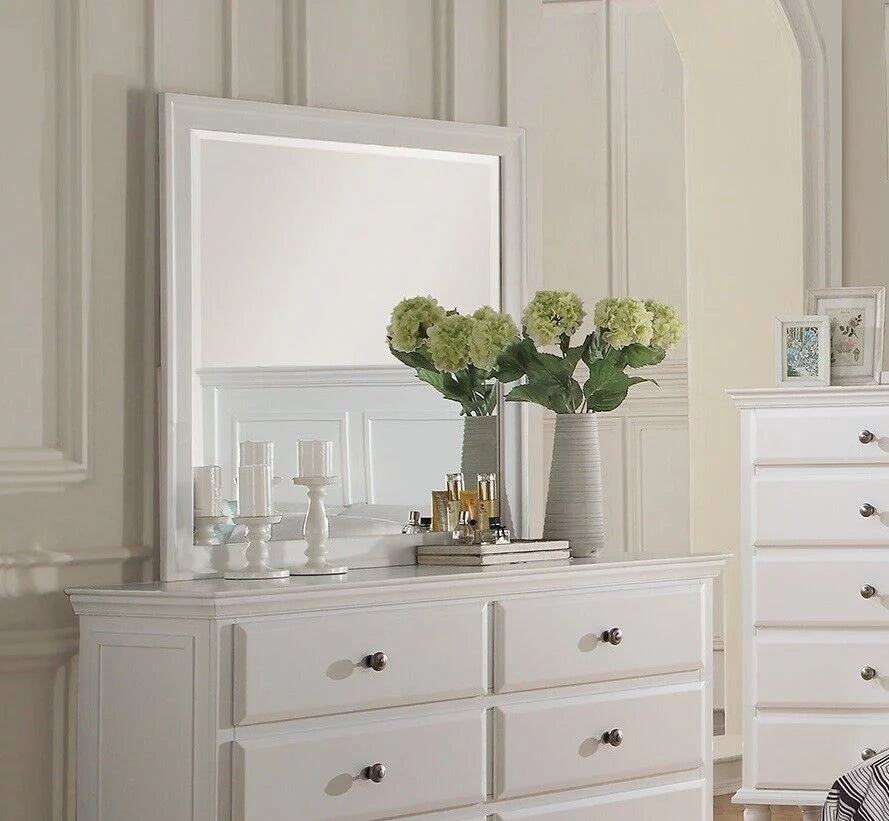 White Full Size 6pc Bedroom Furniture Set with Dresser Mirror Nightstand Chest and Tufted Headboard Y5690