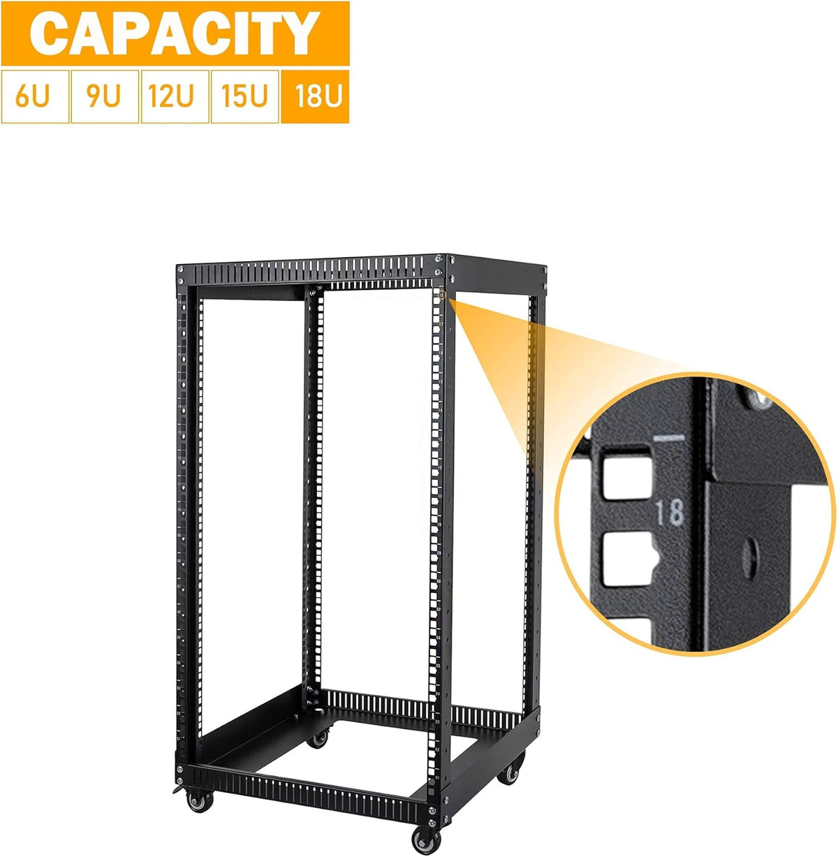 18U Open Frame Server Rack with Brake Casters H704772