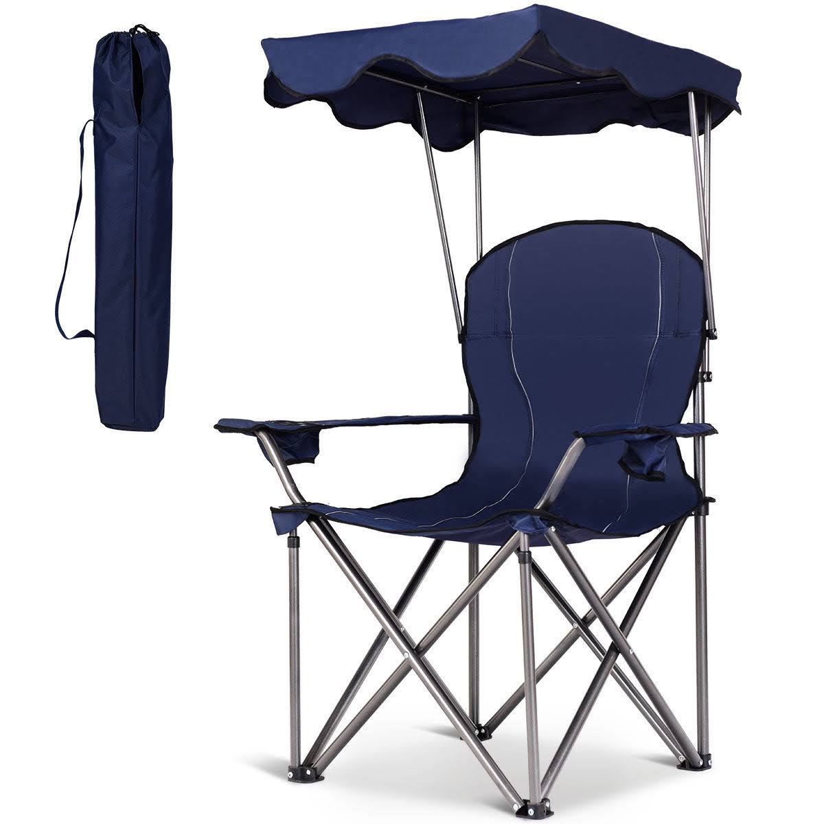 Portable Folding Beach Canopy Chair with Cup Holders Blue L40431