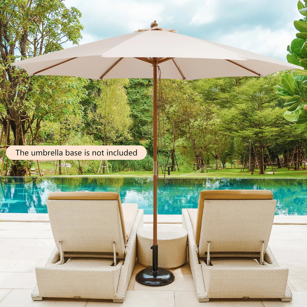 10FT Wooden Market Table Umbrella with 8 Bamboo Ribs Z59348