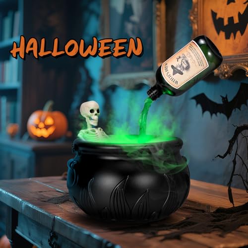 Black Cauldron Halloween Decoration with Skeleton Potion Bottles Q839