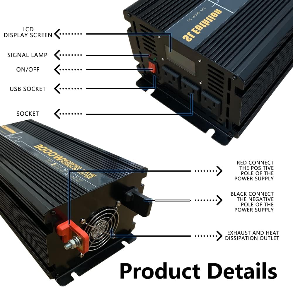 3000W Power Inverter 12V DC to 120V AC with LCD Display USB Port B1920