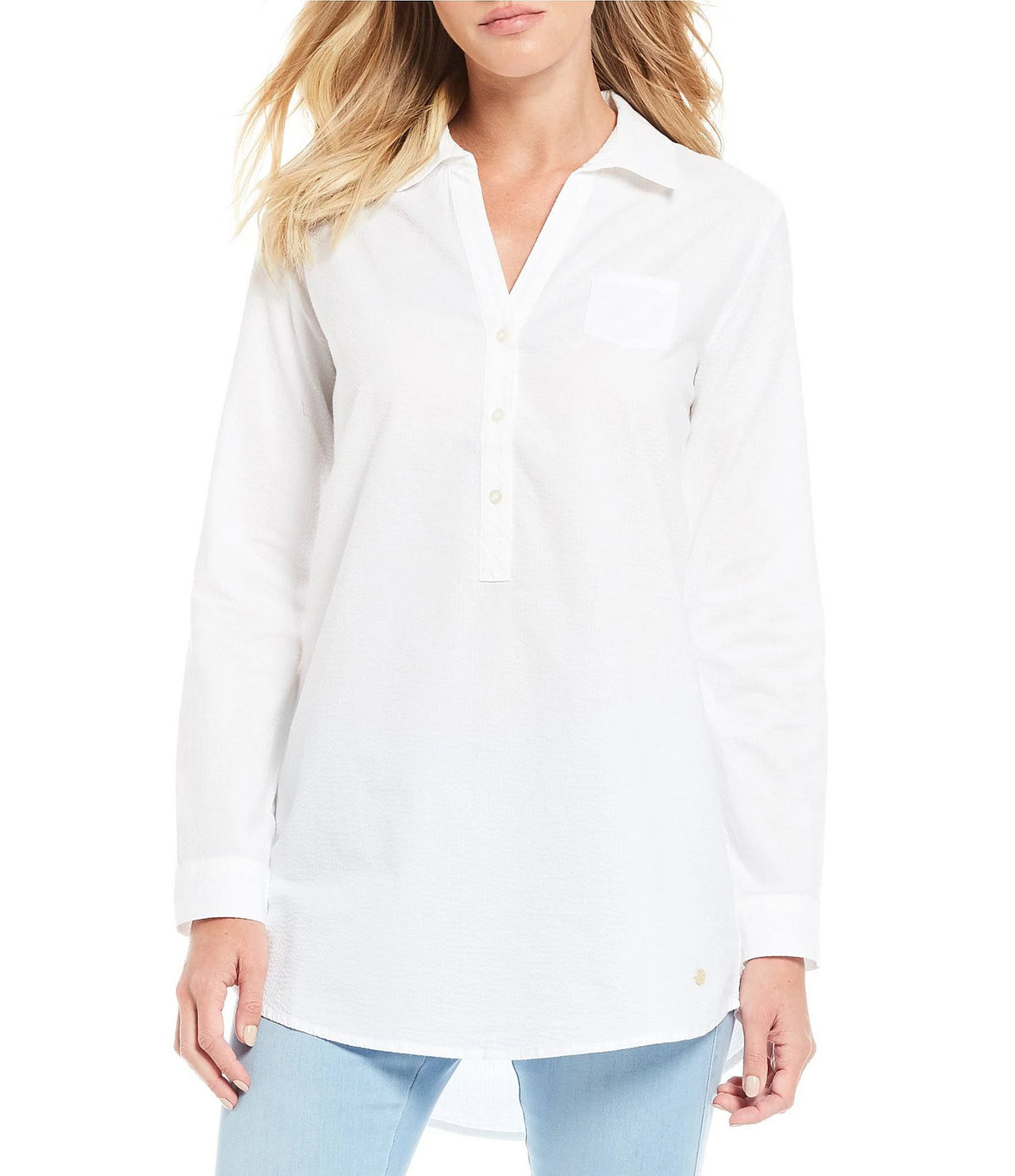 Long Sleeve Seersucker Tunic Top Y3717