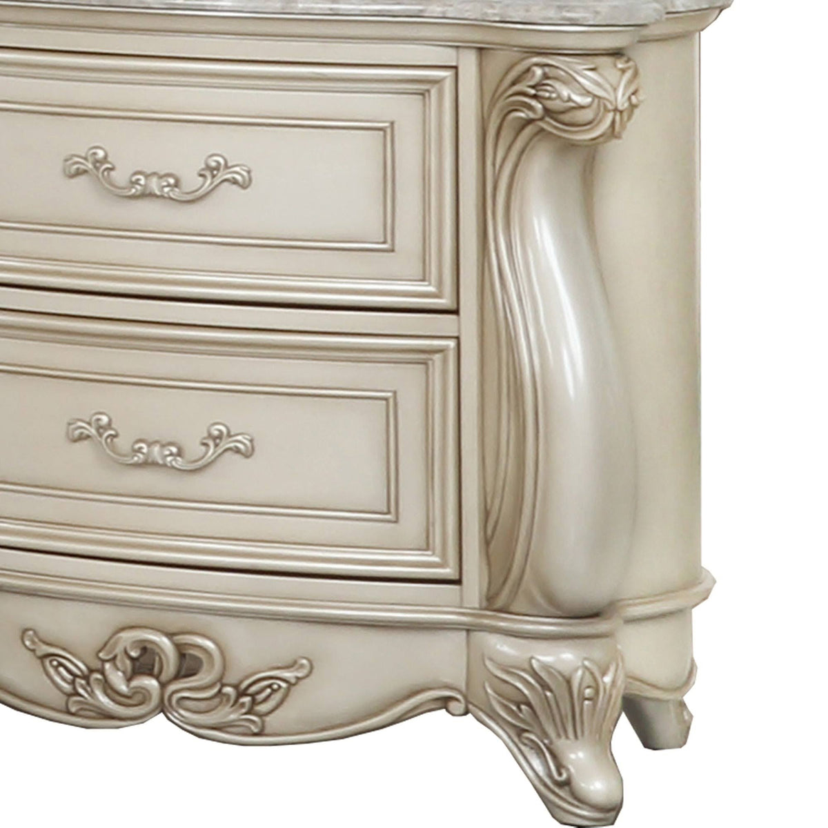 White 2 Drawer Wooden Nightstand with Marble Top I866139