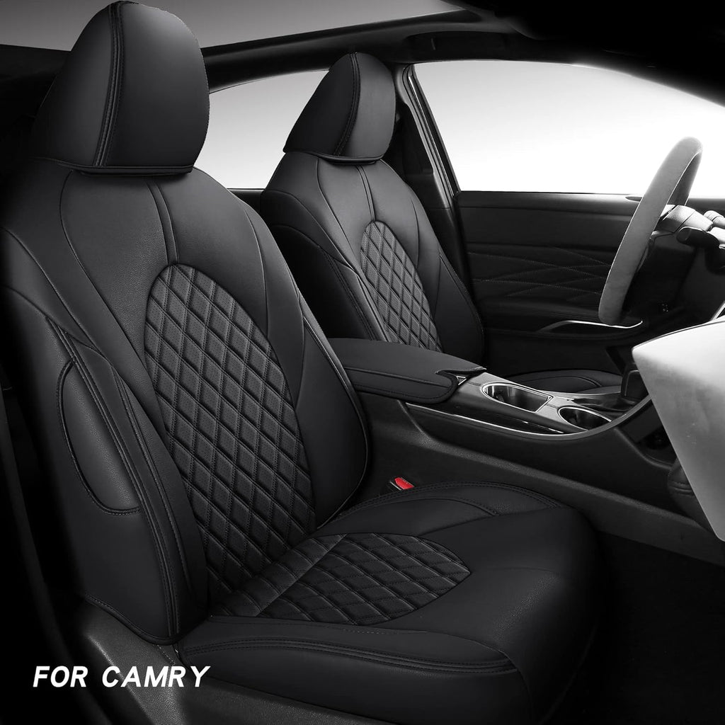 Full Coverage Faux Leather Car Seat Covers Full Set Black M80385