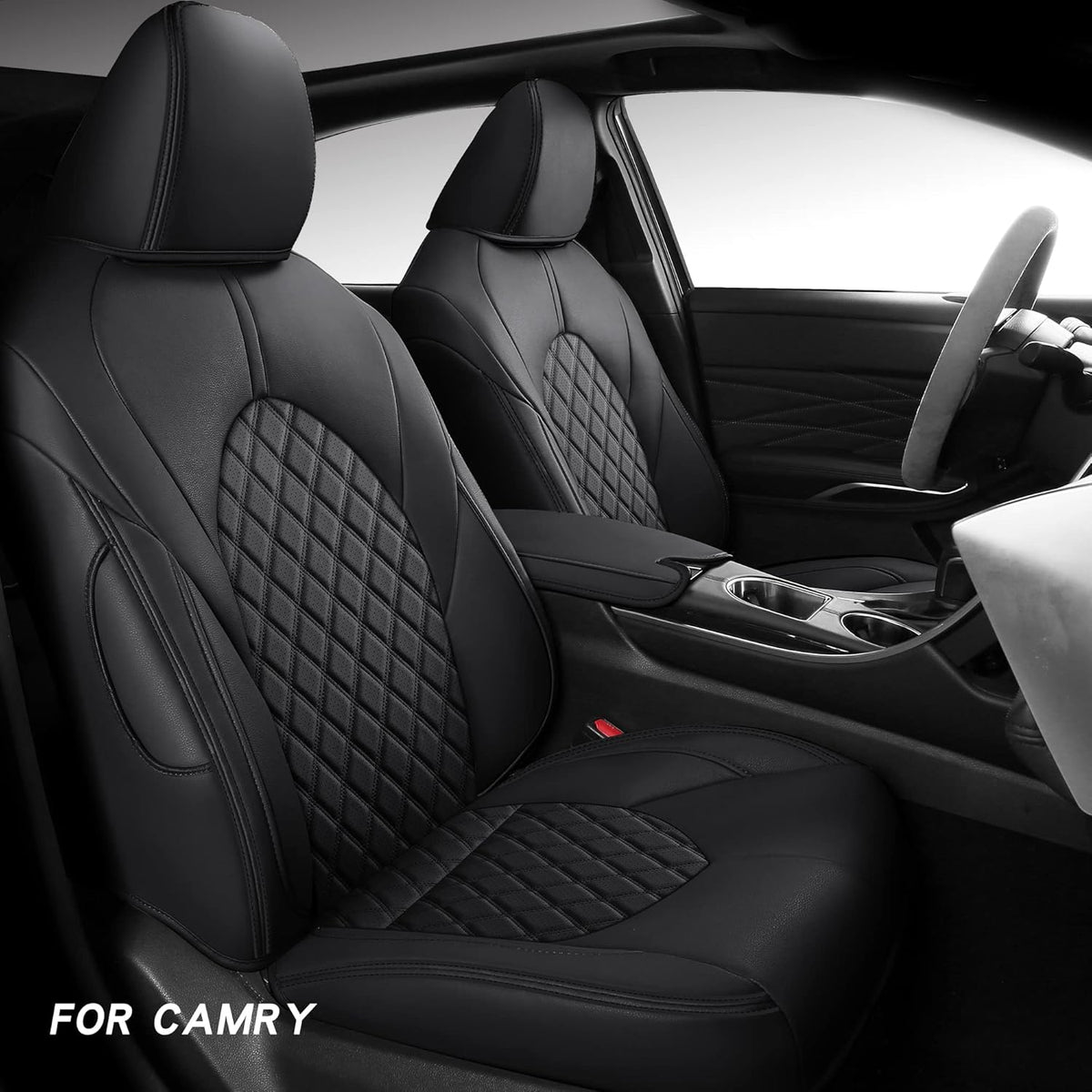 Full Coverage Faux Leather Car Seat Covers Full Set Black M80385