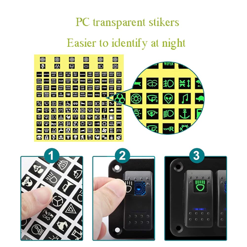 6 Gang Marine Switch Panel with Dual USB Charger Voltmeter Waterproof 12V-24V DC S5817