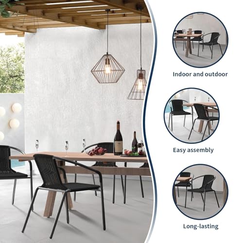 Black Set of 6 Rattan Stackable Outdoor Dining Chairs Z217