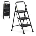 3 Step Folding Steel Step Ladder with Handgrip, 500 Lbs, Black K64997