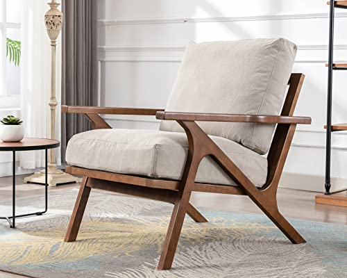 Beige Linen Accent Chair with Ottoman W34476