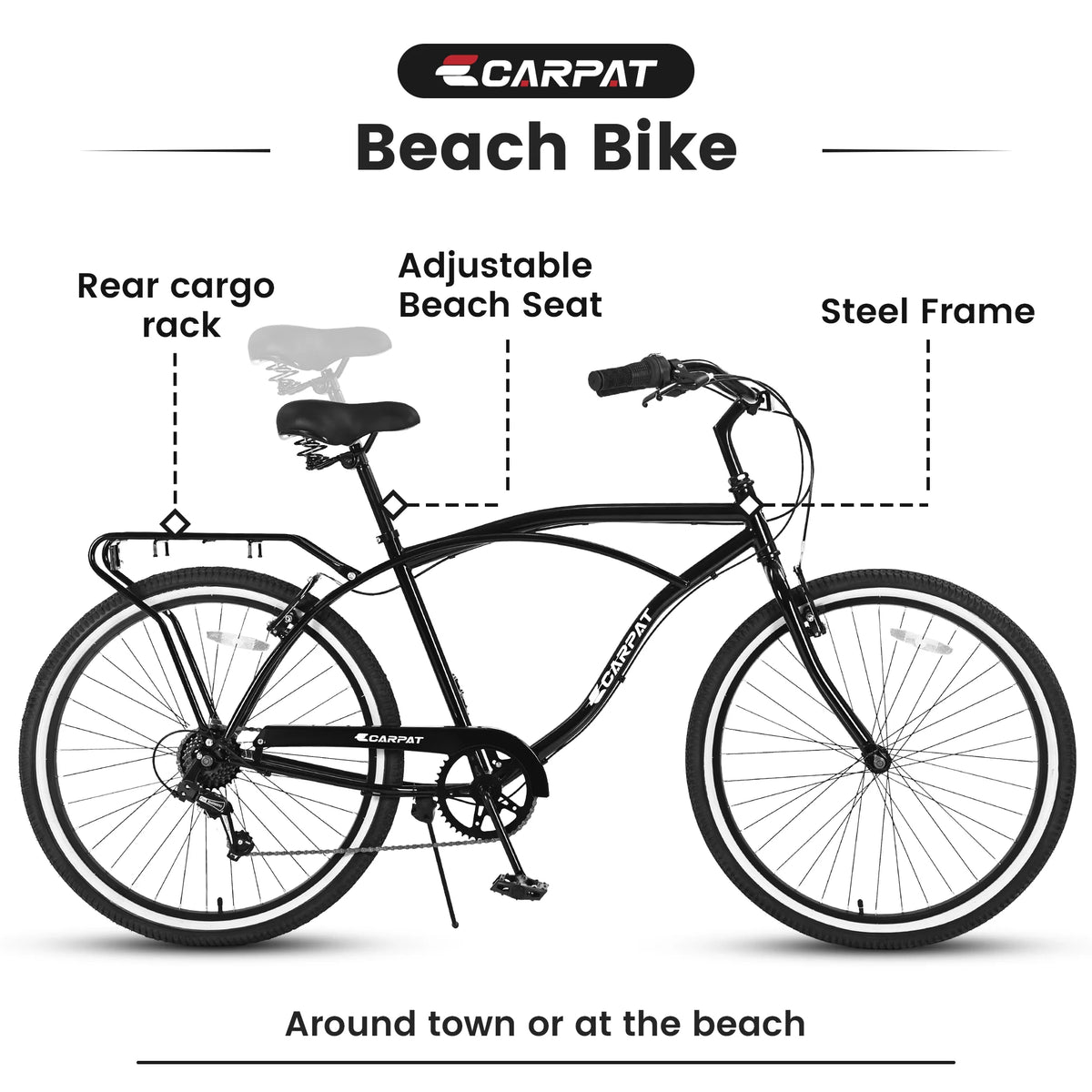 26 inch 7 Speed Black Cruiser Bike V265