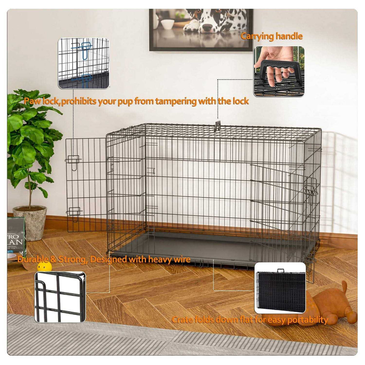 42 Inch Double-Door Folding Dog Crate with Divider Panel L548780