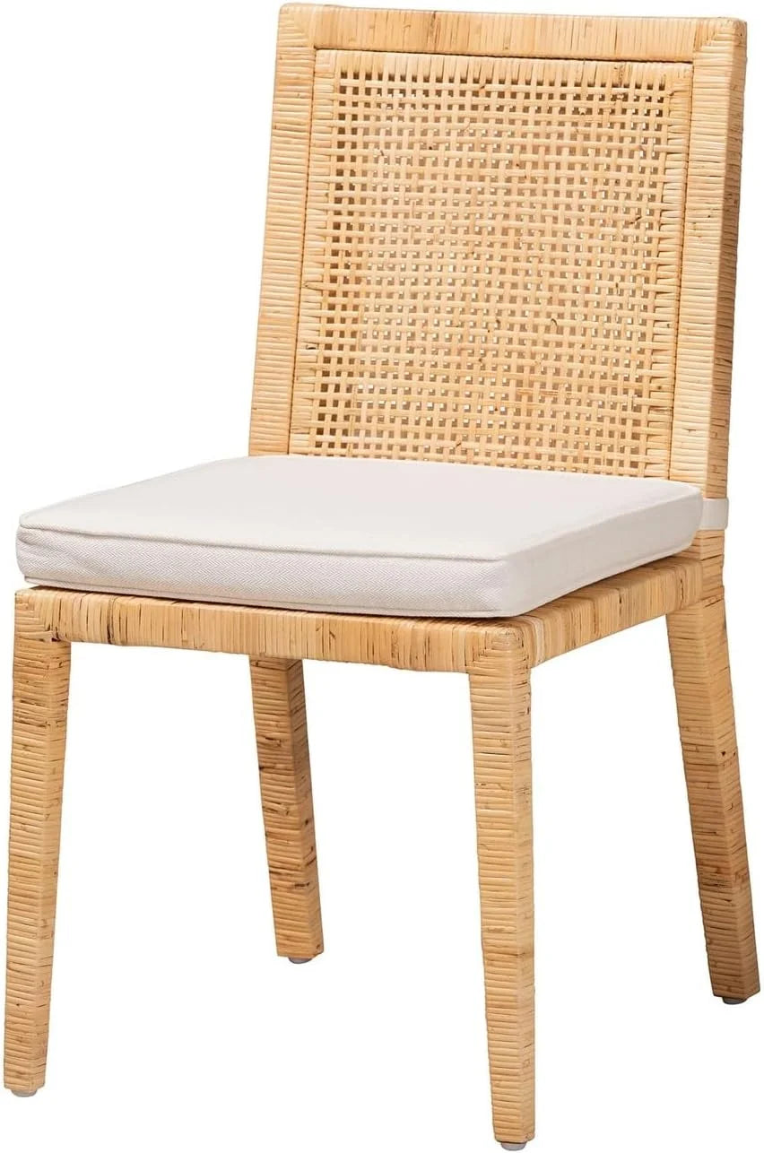 Natural Finished Wood and Rattan 2-Piece Dining Chair Set P775