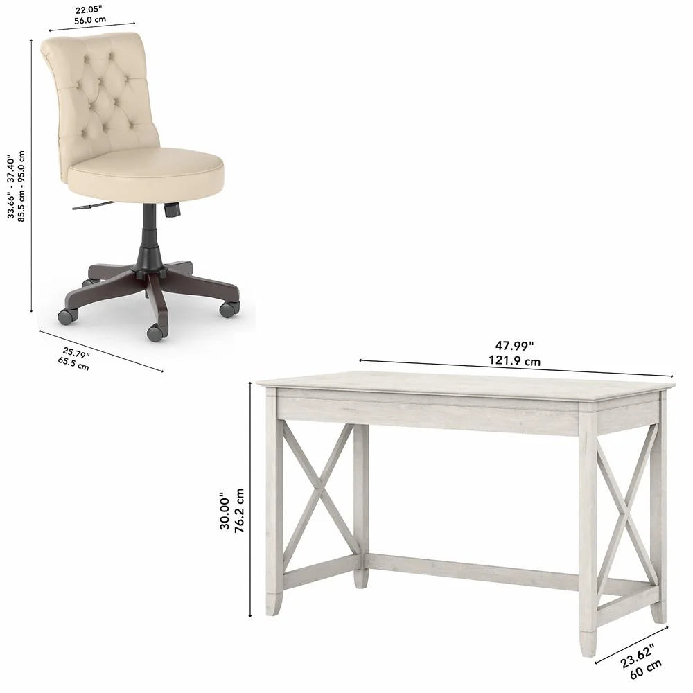 White Oak Engineered Wood Writing Desk with Tufted Chair V165765